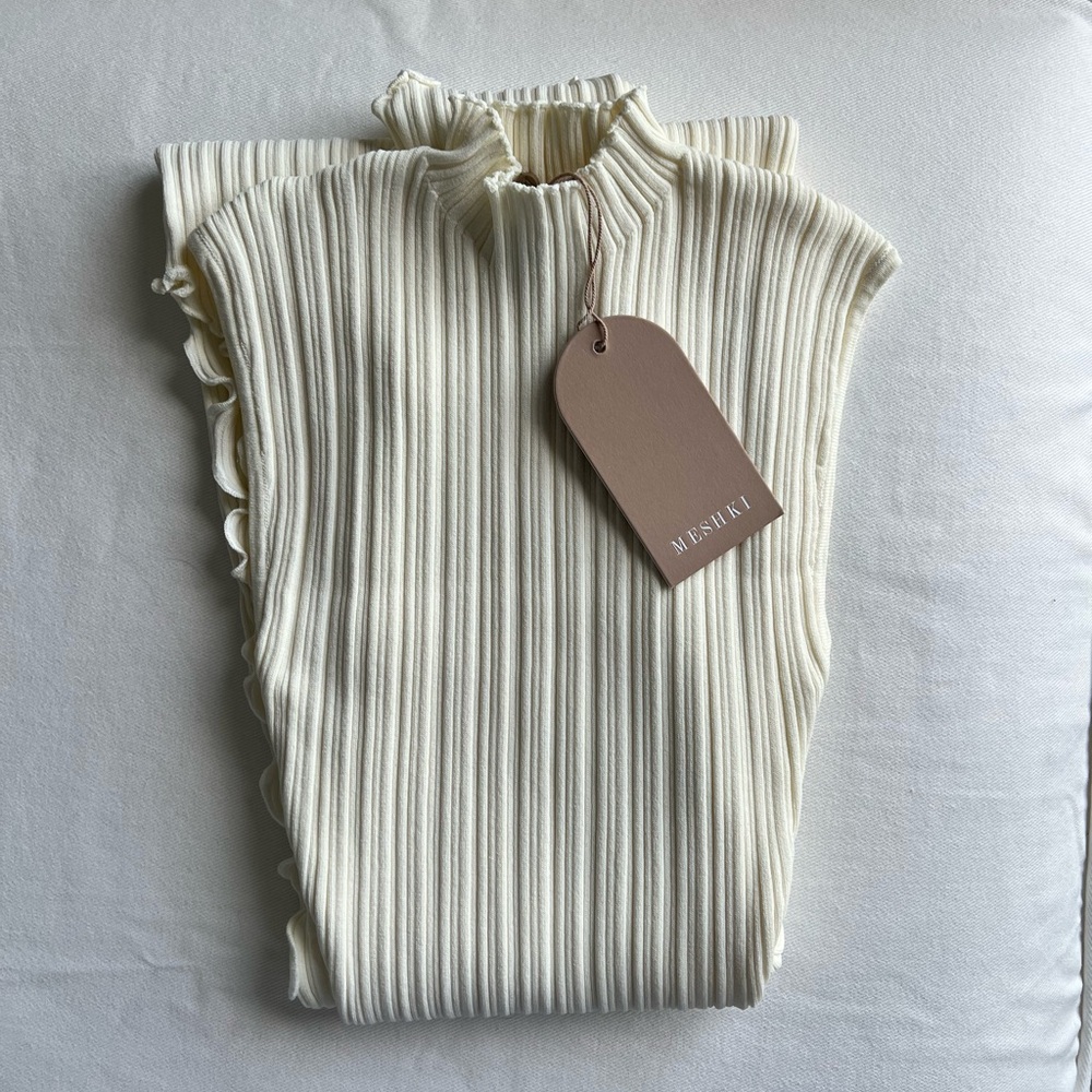 MESHKI Asymmetrical Rib Knit Maxi Dress